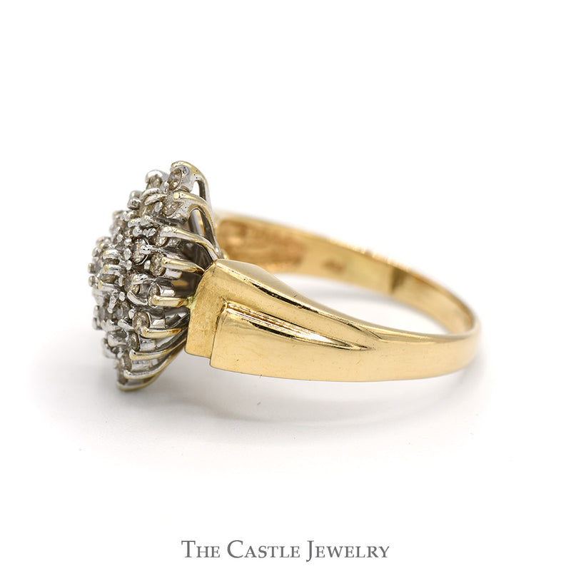 Marquise Shaped 1/2cttw Diamond Cluster Ring in 14k Yellow Gold Ridged Mounting