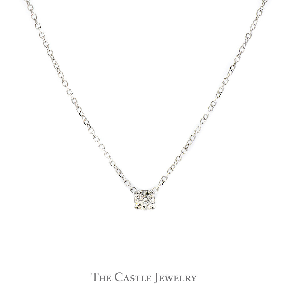 .10ct Diamond Solitaire Pendant on 21 inch 14k White Gold Chain