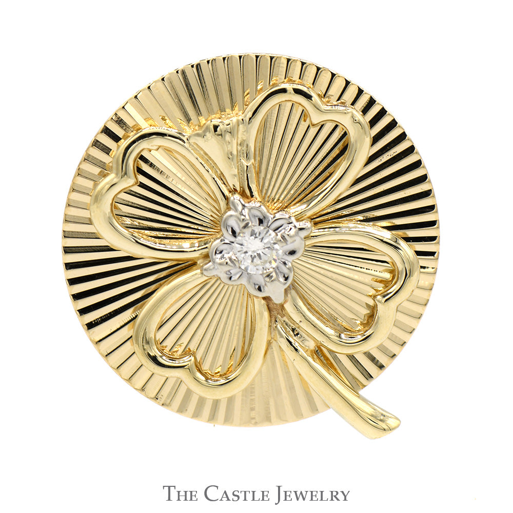 Four Leaf Clover Pin with Diamond Accent in 14k Yellow Gold