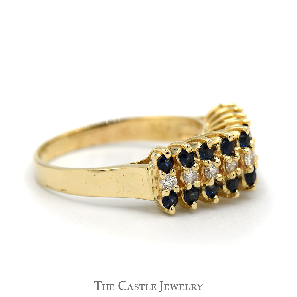 Sapphire and Diamond Cluster Band in 14k Yellow Gold Cathedral Mount