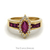 Marquise Ruby Ring with Diamond Halo and Channel Set Ruby Baguettes - Thumbnail 1