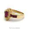 Marquise Ruby Ring with Diamond Halo and Channel Set Ruby Baguettes - Thumbnail 3