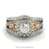 1.5cttw Diamond Solitaire with Halo, Accents and Soldered Matching Insert in Two Tone 14k White and Rose Gold - Thumbnail 1