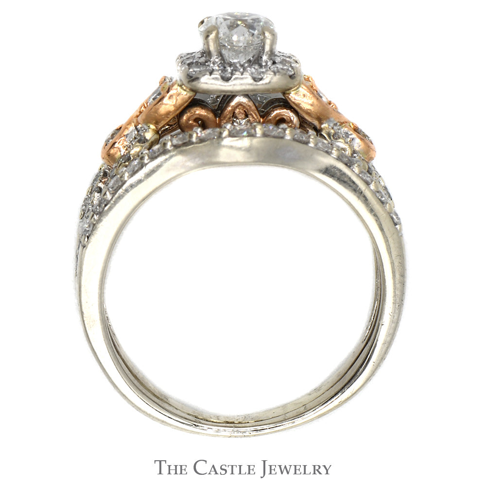 1.5cttw Diamond Solitaire with Halo, Accents and Soldered Matching Insert in Two Tone 14k White and Rose Gold