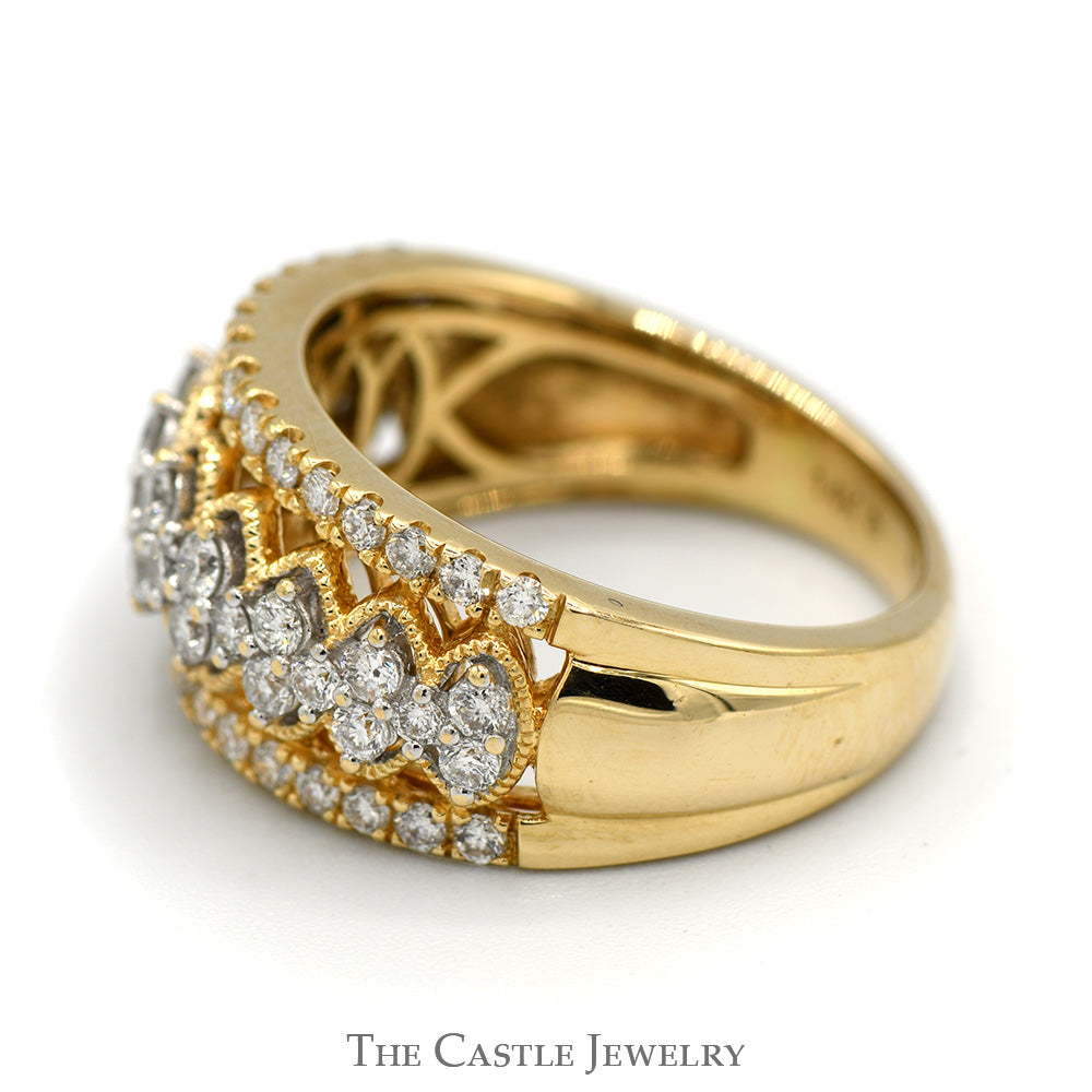 1cttw Diamond Cluster Band with Intricate Open Design in 14k Yellow Gold
