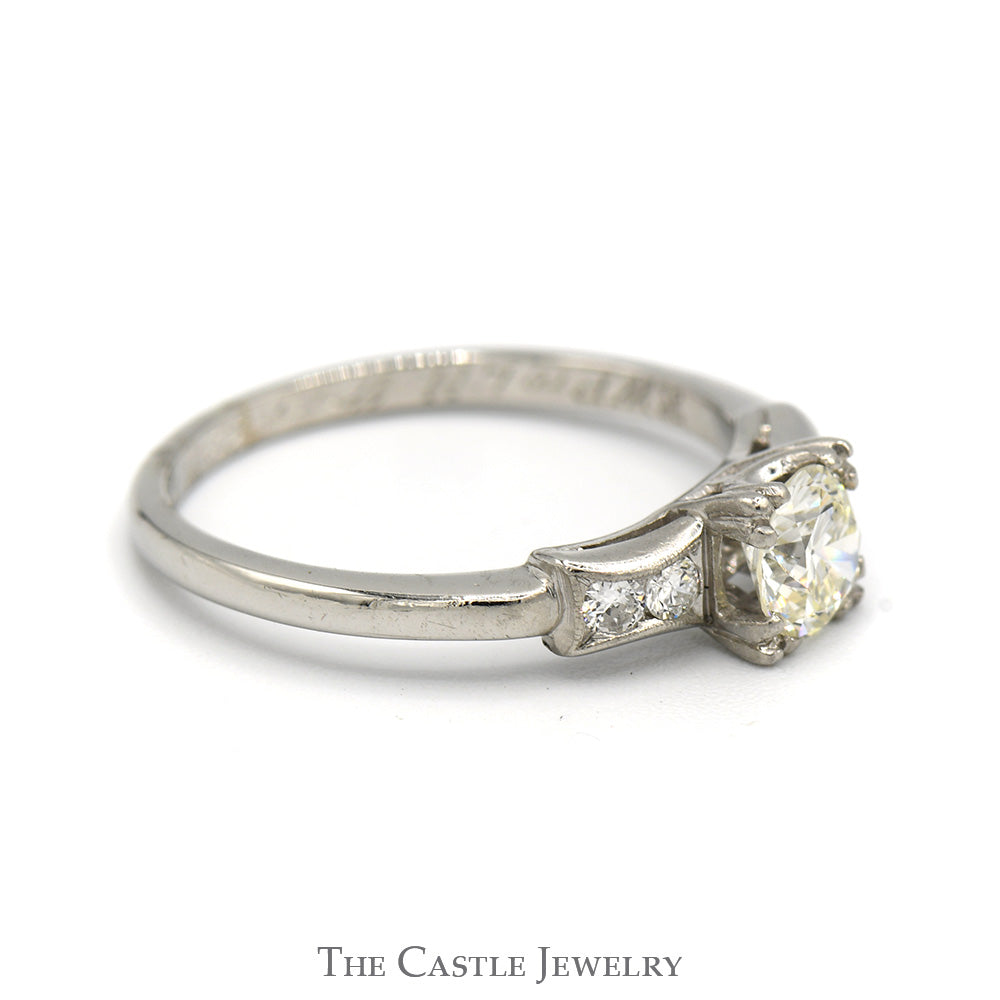 Vintage Round Transitional Cut Diamond Engagement Ring with Diamond Accents in Platinum