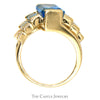 Emerald Cut Blue Topaz Ring with Graduated Design in 14k Yellow Gold Bypass Setting - Thumbnail 2
