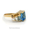 Emerald Cut Blue Topaz Ring with Graduated Design in 14k Yellow Gold Bypass Setting - Thumbnail 3