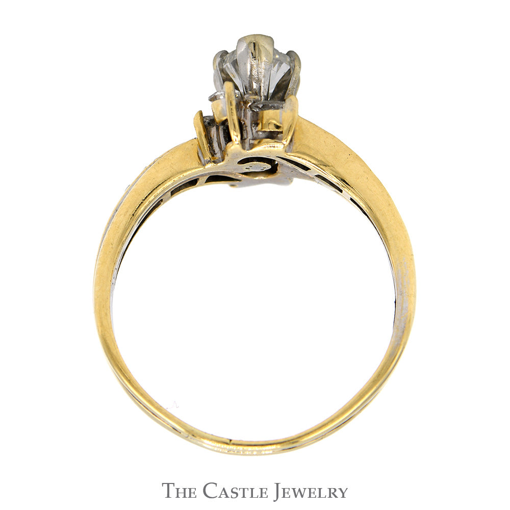 3/4cttw Marquise Cut Diamond Bridal Set with Diamond Halo and Accented Sides in 14k Yellow Gold