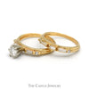 1cttw Diamond Solitaire Bridal Set with Baguette Accents and Matching Band in 14k Yellow Gold - Thumbnail 3