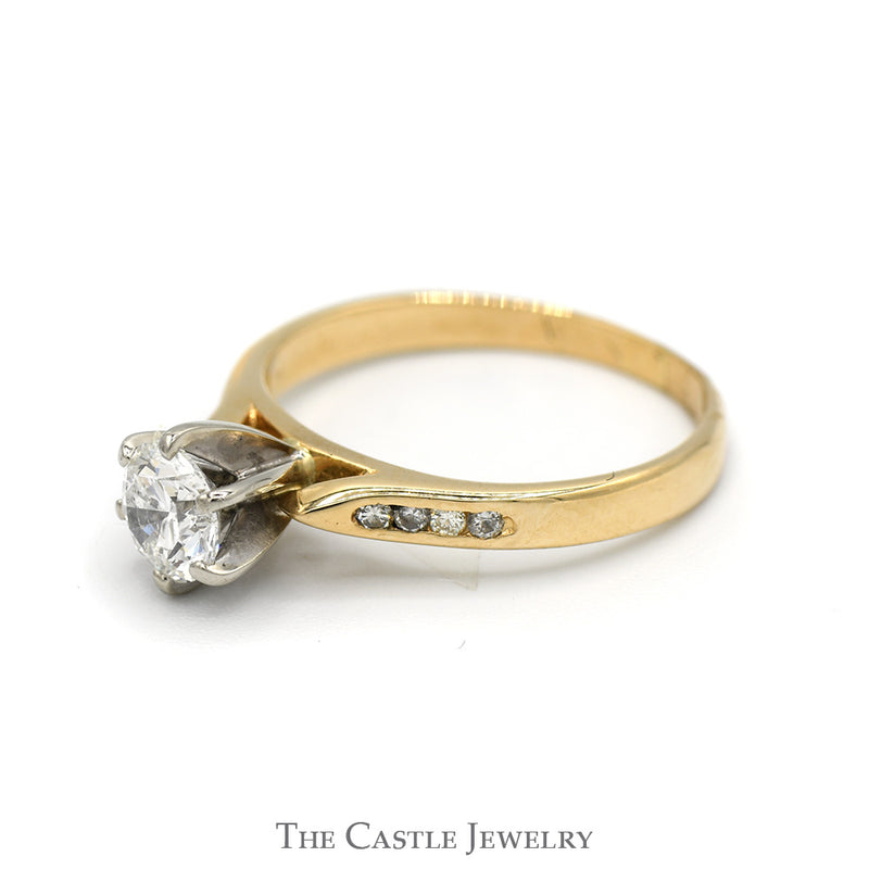 Round Brilliant Cut Diamond Solitaire Engagement Ring with Channel Set Accents in 14k Yellow Gold
