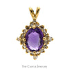 Oval Amethyst Pendant with Diamond Bezel in 10k Yellow Gold - Thumbnail 1
