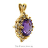 Oval Amethyst Pendant with Diamond Bezel in 10k Yellow Gold - Thumbnail 2