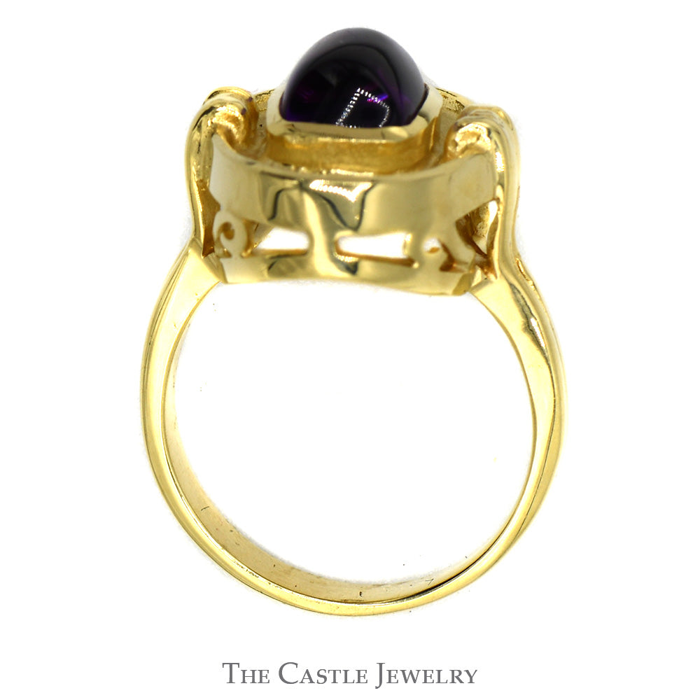 Rectangular Cabochon Amethyst Ring in 14k Yellow Gold Oval Setting