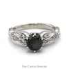 Black Diamond Solitaire Engagement Ring with Round Diamond Accents in 10k White Gold Twisted Mounting - Thumbnail 1