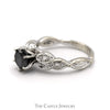 Black Diamond Solitaire Engagement Ring with Round Diamond Accents in 10k White Gold Twisted Mounting - Thumbnail 3