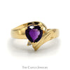 Heart Shaped Amethyst Ring with Round Diamond Accent in 14k Yellow Gold - Thumbnail 1
