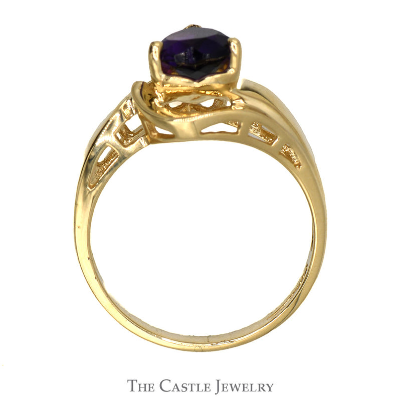 Heart Shaped Amethyst Ring with Round Diamond Accent in 14k Yellow Gold