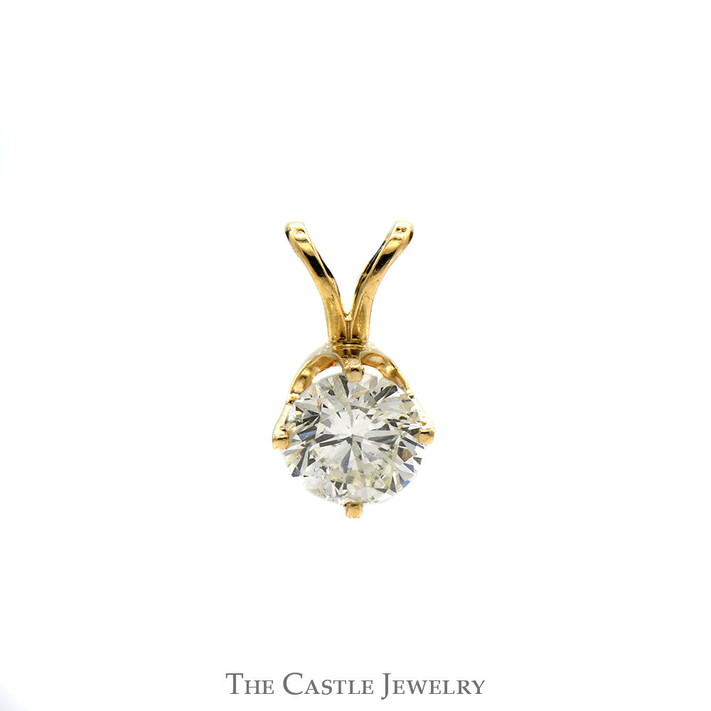 .55ct Round Diamond Solitaire Pendant in 14k Yellow Gold Four Prong Mounting