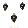 Trillion Cut Mystic Topaz with Diamond Accents Earrings and Pendant Set in 10k Yellow Gold - Thumbnail 1