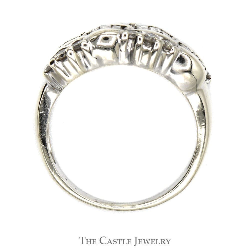 1cttw Curved Baguette and Round Diamond Band in 10k White Gold