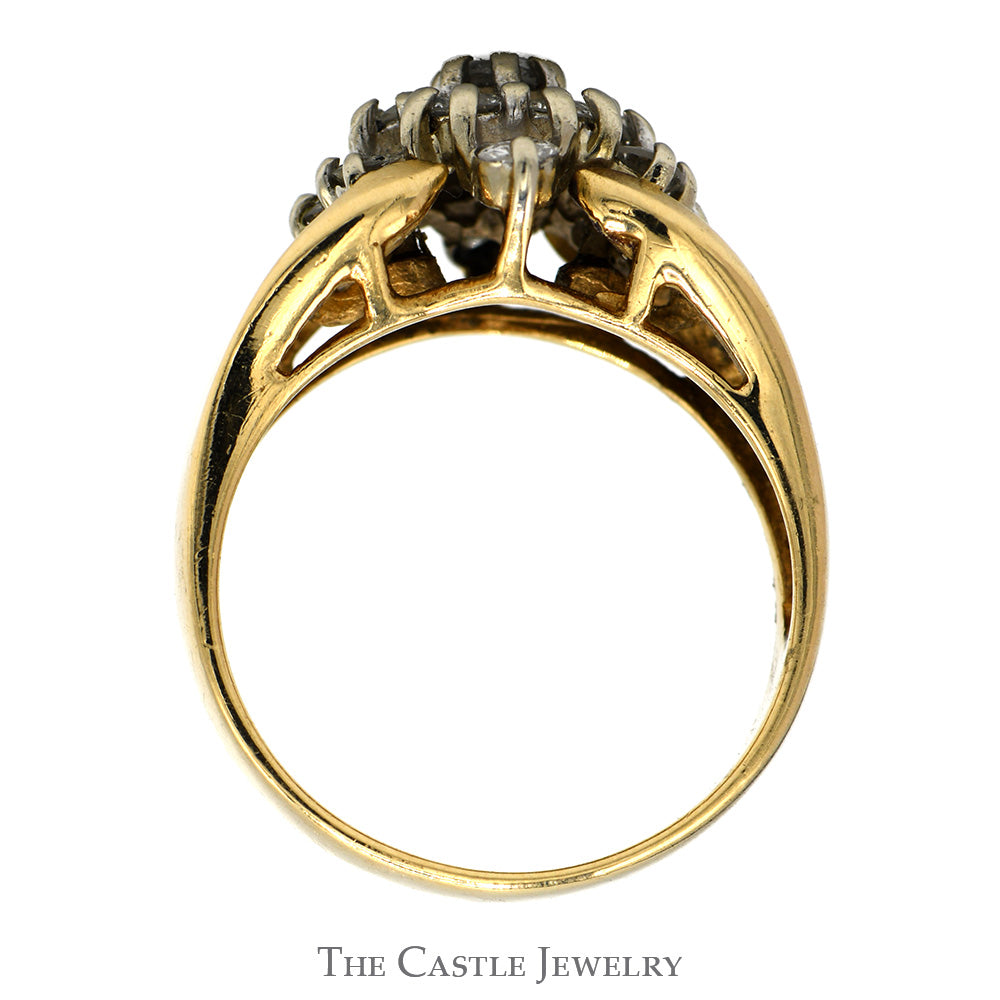 1cttw Diamond Star Cluster Ring with Polished Sides in 14k Yellow Gold