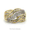 1cttw Multi Row Baguette & Round Diamond Cluster Ring with Interweaving Design in 10k Yellow Gold - Thumbnail 1