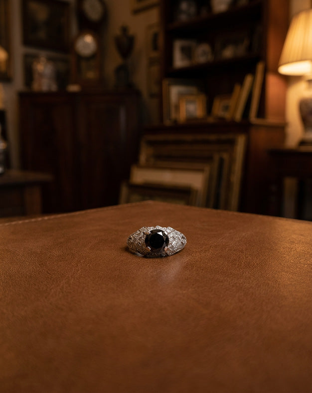 1.75cttw Black and White Diamond Antique Filigree Ring in 14k White Gold
