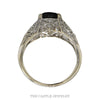 Front-facing view of the black and white diamond antique filigree ring in 14k white gold - Thumbnail 3