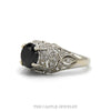 Side profile of the 14k white gold antique filigree black diamond ring showing the pierced openwork - Thumbnail 2