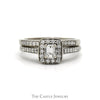 1.25cttw Emerald Cut Diamond Bridal Set with Diamond Halo and Accented Sides in 14k White Gold - Thumbnail 1