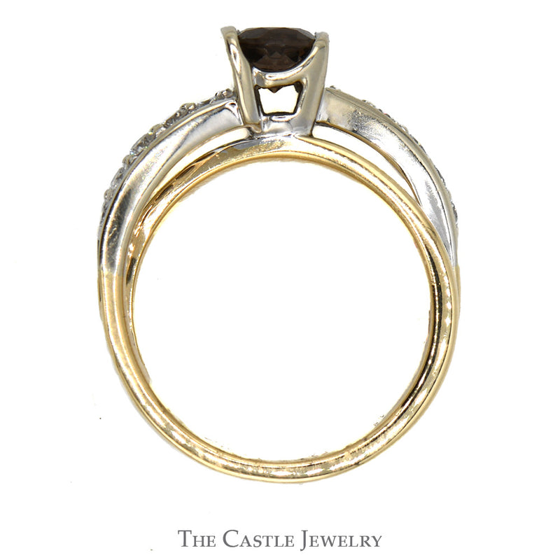 Smokey Quartz And Diamond Ring .30CTTW In Crossover Design 14KT White And Yellow Gold