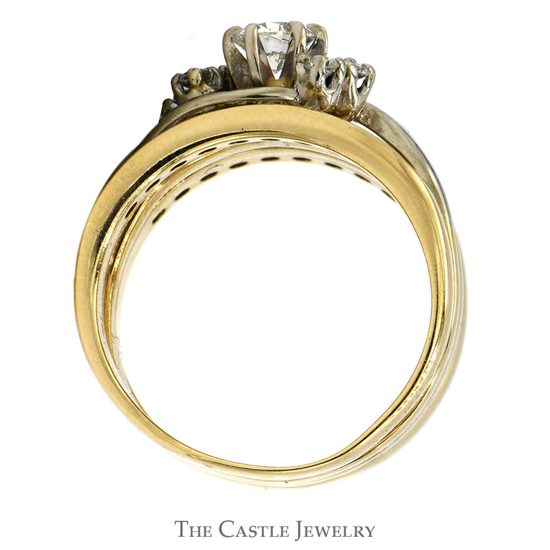 Diamond Wedding Set .50CTTW With .25CT Round Brilliant Cut Center With Channel-Set Diamond Bands In Swirl Design 10KT White And Yellow Gold