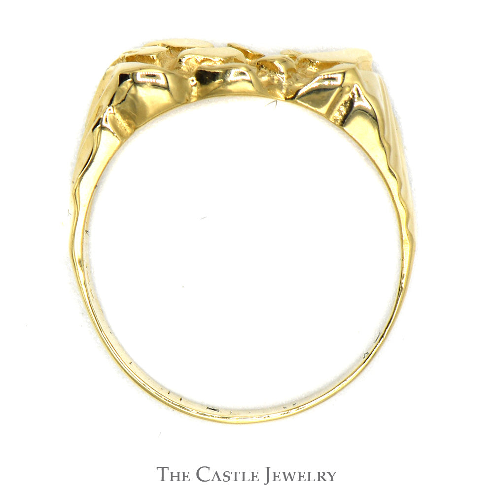 14k Yellow Gold Nugget Style Ring with Grooved Sides