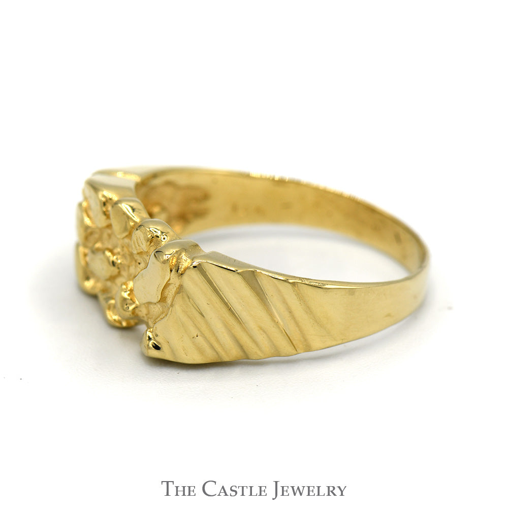 14k Yellow Gold Nugget Style Ring with Grooved Sides