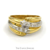 Vintage 18K Gold Wide Diamond Band with White Gold Overlay - Thumbnail 1