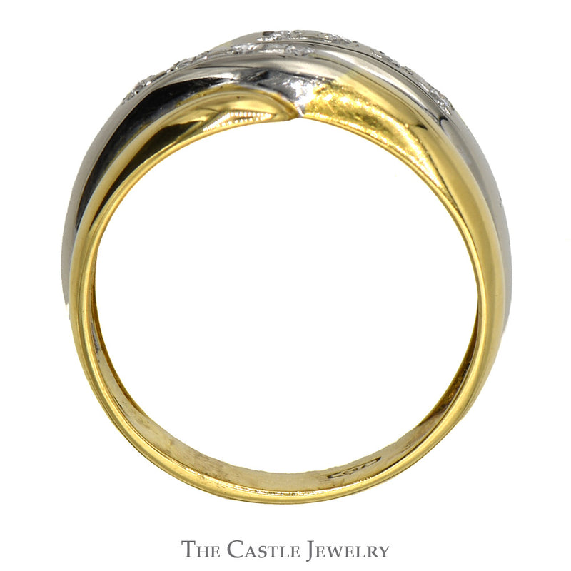 Vintage 18K Gold Wide Diamond Band with White Gold Overlay