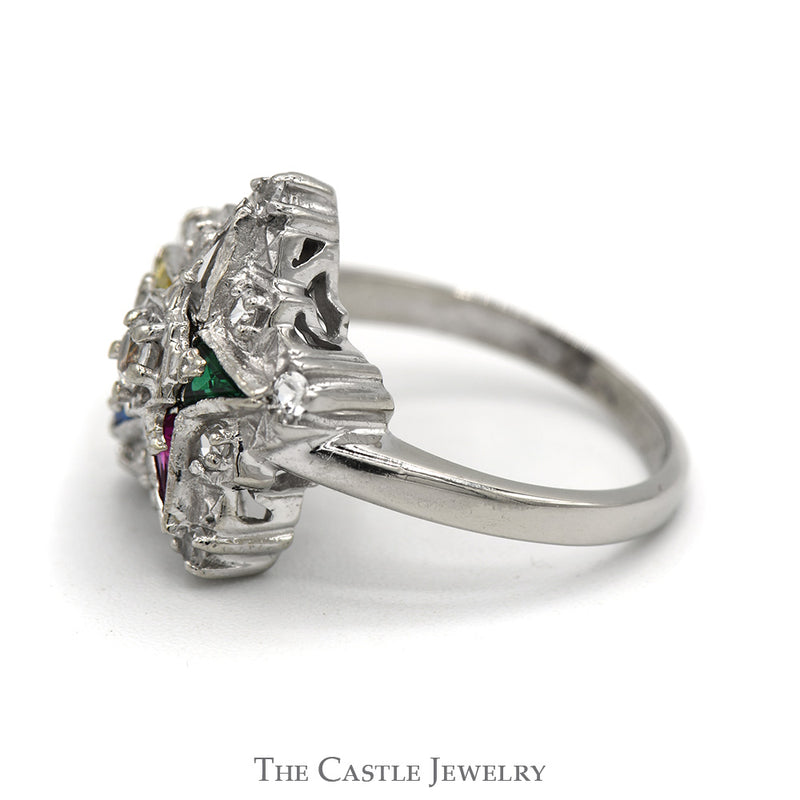 Ladies Eastern Star Ring with White Sapphires in 10K White Gold