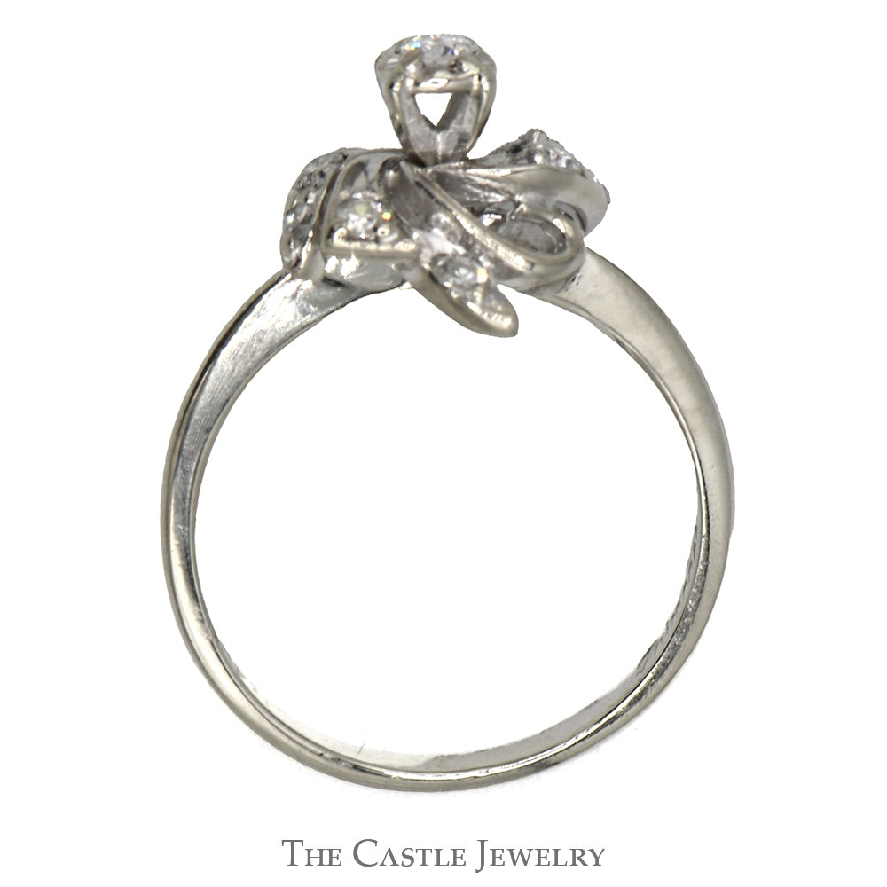 Vintage Floral Engagement Ring with Round Brilliant Cut Center & Single Cut Accents