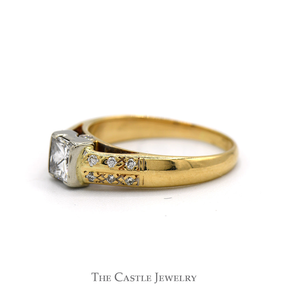 3/4cttw Tension Set Princess Cut Diamond Engagement Ring with Accented Sides in 14k Yellow Gold