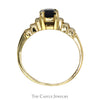 Emerald Cut Sapphire Ring with Two Rows of Round Diamond Accents in 14k Yellow Gold - Thumbnail 2