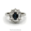 Ballerina Ring With Oval Cut Sapphire Surrounded By A Halo Of Tapered Baguette Cut Diamonds .50cttw In 14KT White Gold - Thumbnail 1