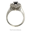 Ballerina Ring With Oval Cut Sapphire Surrounded By A Halo Of Tapered Baguette Cut Diamonds .50cttw In 14KT White Gold - Thumbnail 2