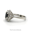 Ballerina Ring With Oval Cut Sapphire Surrounded By A Halo Of Tapered Baguette Cut Diamonds .50cttw In 14KT White Gold - Thumbnail 3