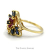 Round Ruby & Marquise Sapphire Cluster Ring with Freeform Vintage Design in 14k Yellow Gold - Thumbnail 3