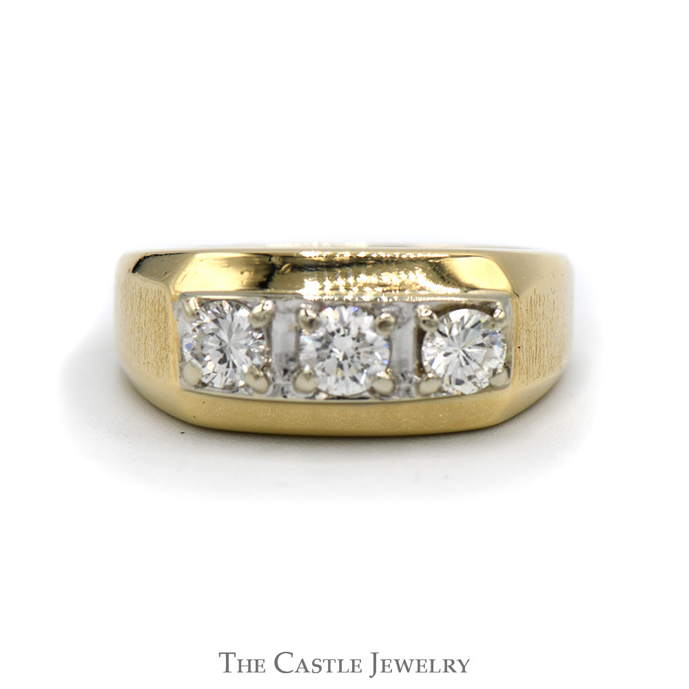 Gent's Three Diamond Band .75CTTW Brushed Sides 14KT Yellow Gold
