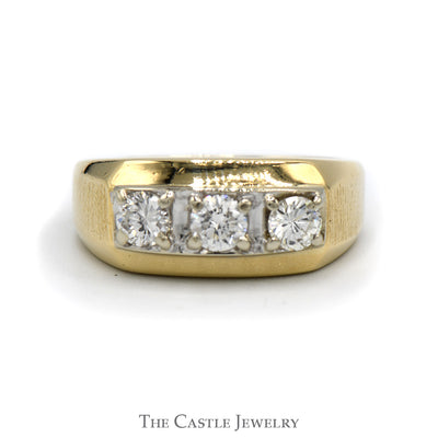 Gent's Three Diamond Band .75CTTW Brushed Sides 14KT Yellow Gold