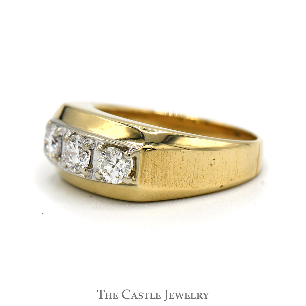 Gent's Three Diamond Band .75CTTW Brushed Sides 14KT Yellow Gold