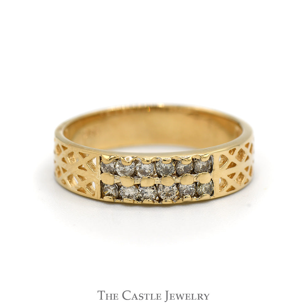 Two Row Diamond Wedding Band .36CTTW With Open Weave 14KT Yellow Gold