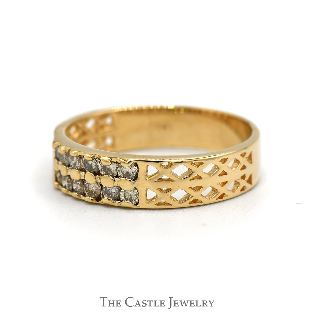 Two Row Diamond Wedding Band .36CTTW With Open Weave 14KT Yellow Gold